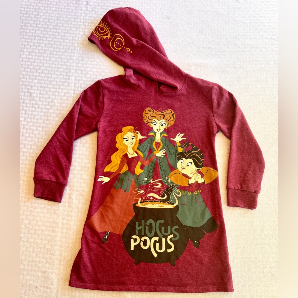 Disney Hocus Pocus Sanderson Sisters Hoodie Dress Burgundy Girls 6/6X FL245821HP